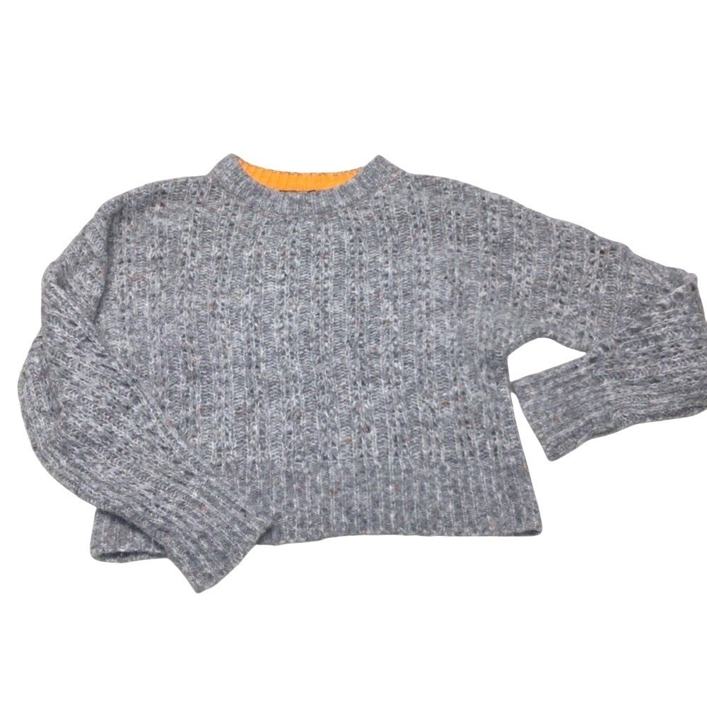 Topshop Sweater Womens US 4 Grey Orange Trim Cropped Chunky Marl Knit